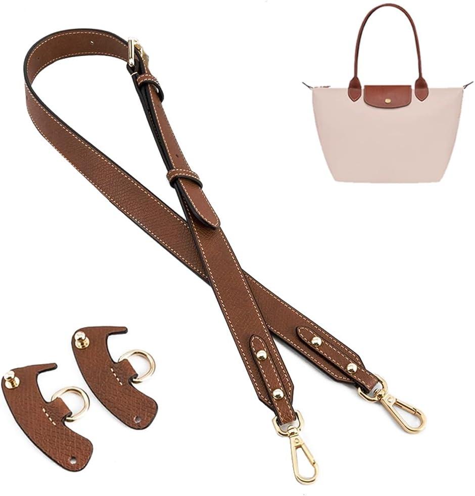 Purse Straps Replacement, Leather Handbag Crossbody Shoulder Strap Kit Adjustable for Small Tote Bag Women (Brown Gold)