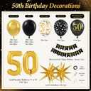 Vicduotex 114pcs 50th Birthday Decorations for Men, Black & Gold Balloons, Banner, Confetti, Ribbons & Strips for 50 Year Old Birthday Parties