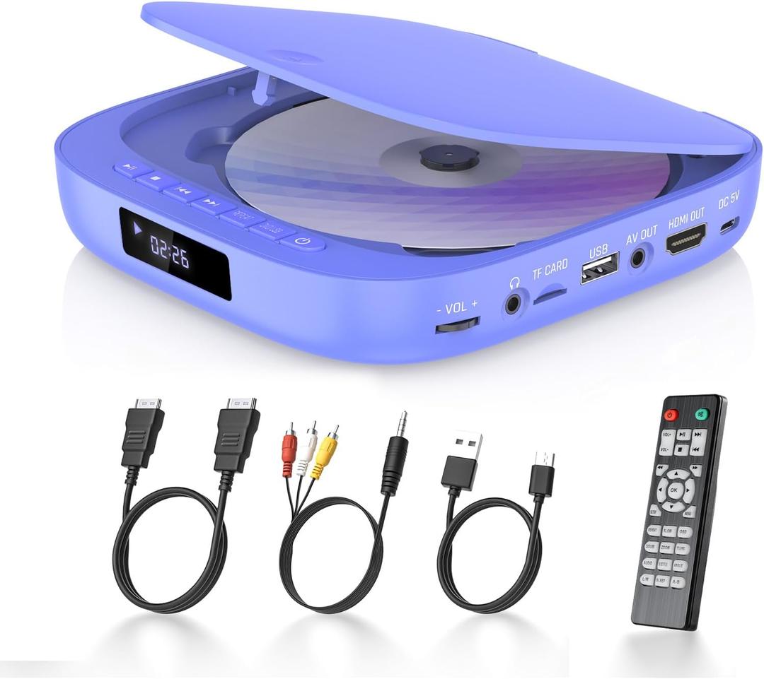 DVD Players for TV Desobry Mini DVD Player HDMI RCA Output 1080P HD All Region Free DVD CD Player with Remote Control, Compact Disc Player for Smart TV Support USB/TF Card, PAL/NTSC