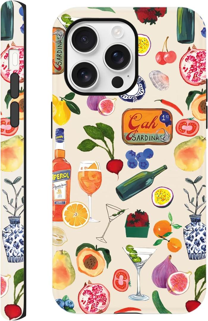 Summer Phone Cases for iPhone 16 Pro Max - Hybrid Duty 2 in 1 Full Body Rugged Shockproof Trendy Phone Cover, Coquette Phone Cases for Woman Girl - Lemon Fruit Flower Shell Aesthetic