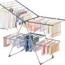 Bigzzia Clothes Drying Rack Foldable, 2-Level Large Laundry Drying Rack Collapsible, Stainless Steel Drying Rack Clothing for Indoor Outdoor, Easy to Fold, 33 Drying Rails, 142cm, Gray