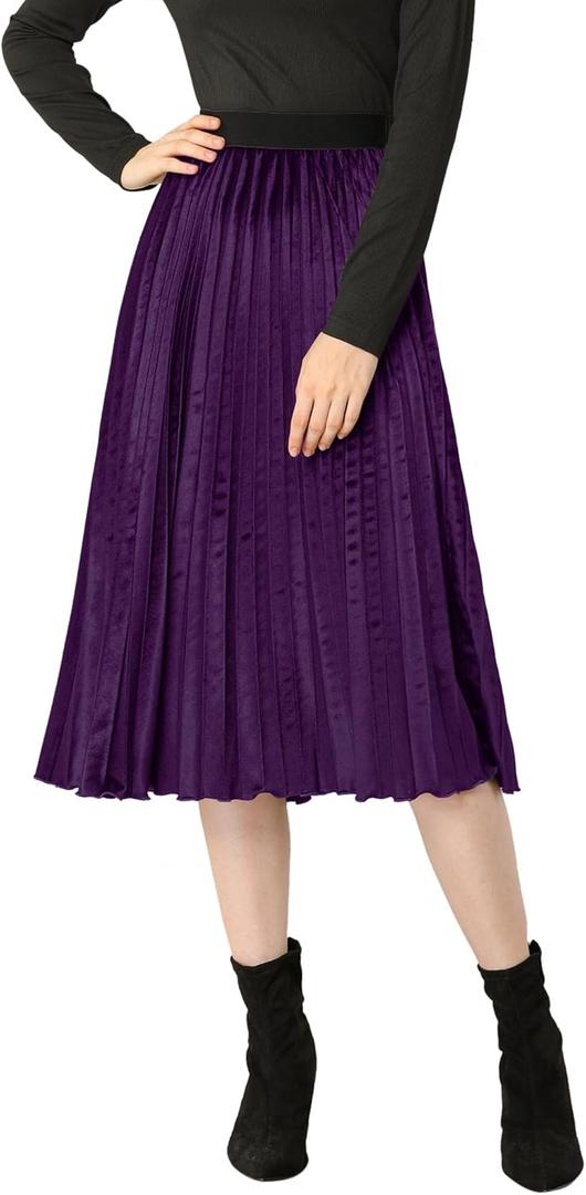 Allegra K Women's Fall Winter Elastic High Waist Flowy Swing Party Christmas Velvet Pleated Midi Skirt (Large)