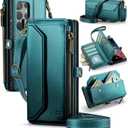 Crossbody Wallet Case Compatible with Samsung Galaxy S22 Ultra 5G RFID Blocking 10-Card Holder Soft PU Leather Magnetic Snap Strap Zipper Pocket Phone Case Fit for Galaxy S22 Ultra,Bluegreen