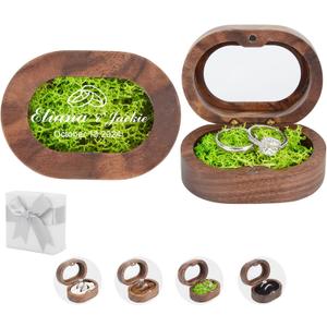 Wedding Ring Box Personalised - Oval Wooden Ring Holder Box with Clear Window,Gift Box,Travel Ring Jewelry Organizer,2 Slot Ring Box for Engagement Wedding Proposal (Green)