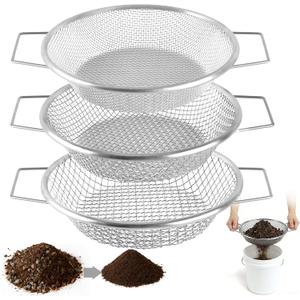 cyrico Soil Sifter for Gardening, 3Pcs Rock Sifter for 5 Gallon Bucket, Heavy Duty Garden Sieve with Handles, 1/4, 1/8, 3/8 Inch Mesh Sifting Screen Pan Tray for Compost, Dirt, Sand, Gravel, Sawdust