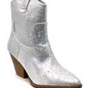 Women's Rhinestone Block Heel Mid Calf Short Ankle Booties Knee High Boots (8)