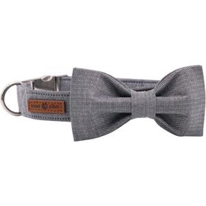 Lionet Paws Dog Collar with Bowtie, Durable Adjustable and Comfortable Collar for Small Dogs Puppies and Cats, Neck 10-16in (Grey Lines)