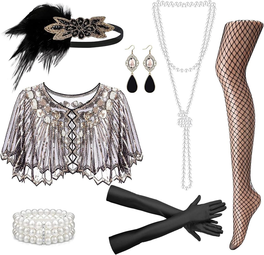 RIOSO 1920s Accessories for Women Flapper Gatsby Roaring 20s Accessories Costume Black