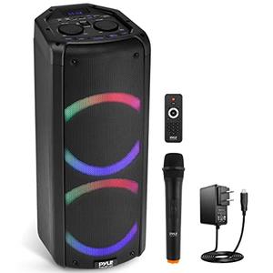 Pyle Remote Karaoke Audio System Portable Bluetooth PA Speaker - 240W Dual 6.5" Rechargeable Indoor/Outdoor BT, TWS, Party Lights, LED Display, FM/AUX/MP3/USB/SD, 6.5mm in, Handle-Wireless Mic