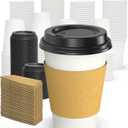 Dealusy 100 Pack 12 oz Disposable Coffee Cups with Lids and Sleeves, Sturdy Thick Paper & Leak-free Insulated to Go Paper Hot Coffee Cups with Sip Lids for Hot & Cold Beverage