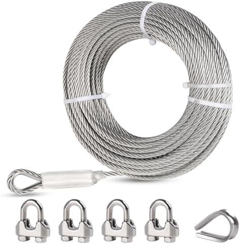 Fologtoo 1/2" Stainless Steel Cable, 25FT, 7x19 Strand Heavy-Duty Wire Rope Cable, 23000lbs Breaking Strength Steel Cable for Zipline, Winch Cable, Boats Lifting & Hoisting