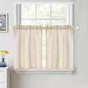 MIULEE Cafe Curtains 24 Inch Length Half Window Curtain Semi Sheer Farmhouse Short Linen Drapes for Kitchen Bathroom Basement Small Window, Rod Pocket Tier Curtains 2 Panels W26"xL24", Linen