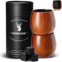 LUXULISH Charred Wooden Bourbon Drinking Glass, Include 3 Ice Whiskey Rocks, Old Fashioned Wood Whiskey Cup Tumblers, for Men, Dad, Husband, Brother, Friends, Charred-regular