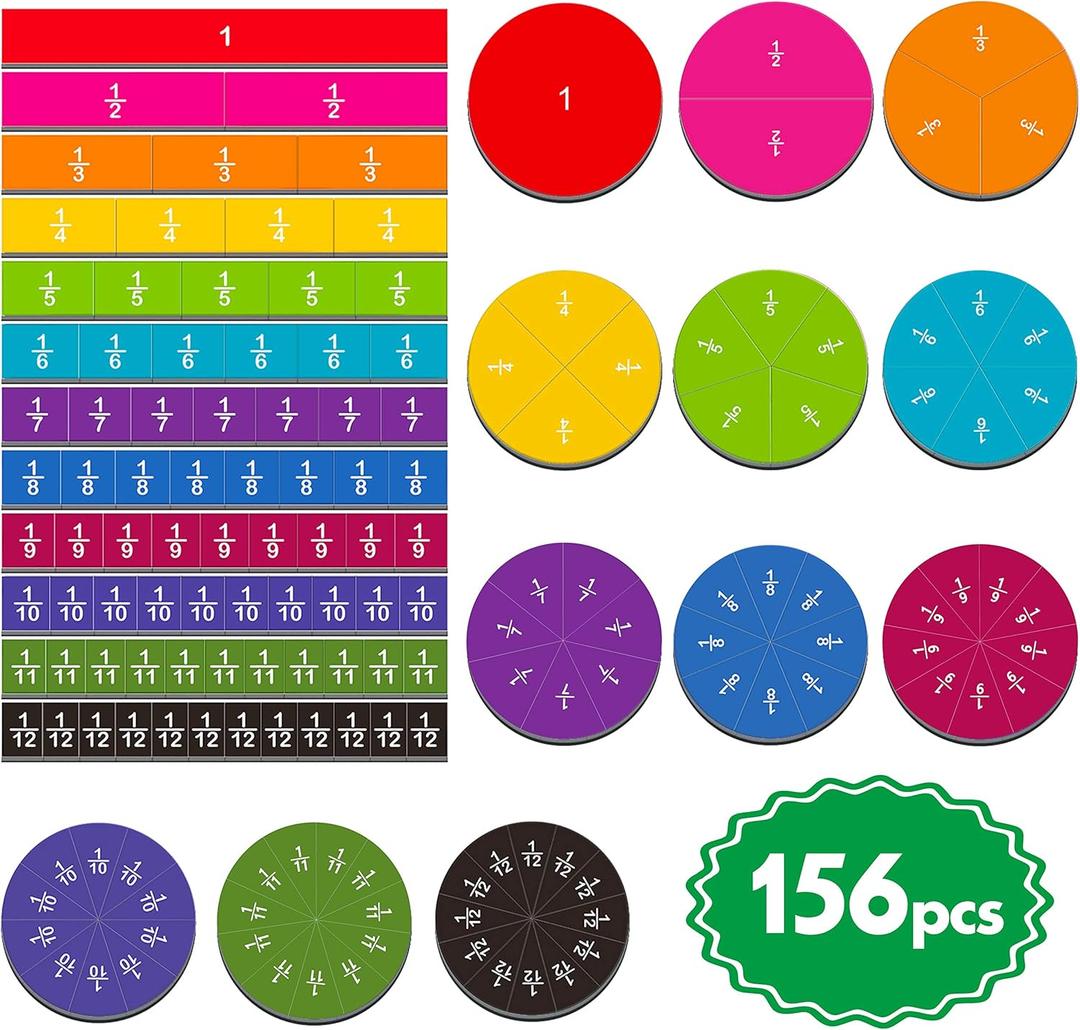 156 PCS Magnetic Fraction Tiles Circles, Educational Math Learning Manipulatives Set for Preschool Elementary School.