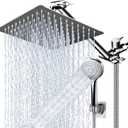 PinWin Modern 12" Large Square Rain Showerhead with 5 Modes Handheld Showerhead Combo, Adjustable Arm, Easy Tool-Free Installation (Chrome)