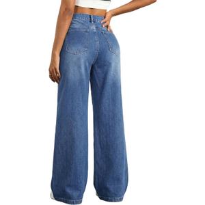 EMMIOL Women's Wide Leg Baggy Jeans Mid Rise Butt Lifting Stretchy Denim Pants 2026 BBL Boyfriend Back Patchwork Jeans (Medium)