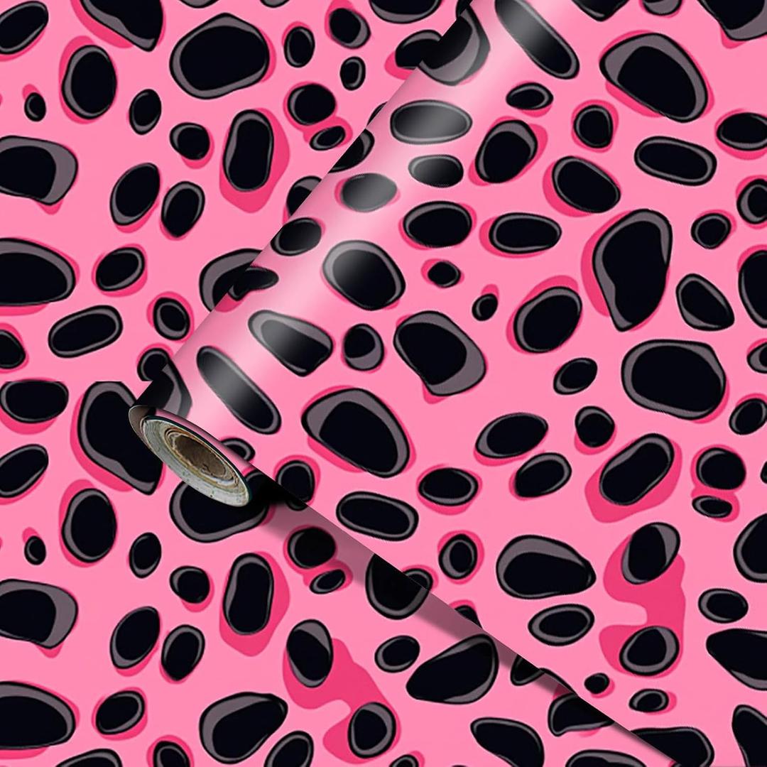 Hot Pink Leopard Print Peel and Stick Wallpaper Self Adhesive Removable Vinyl Contact Paper for Wall Countertop Cabinet Drawer Bedroom Bathroom Decor 15.7x39.4 inch