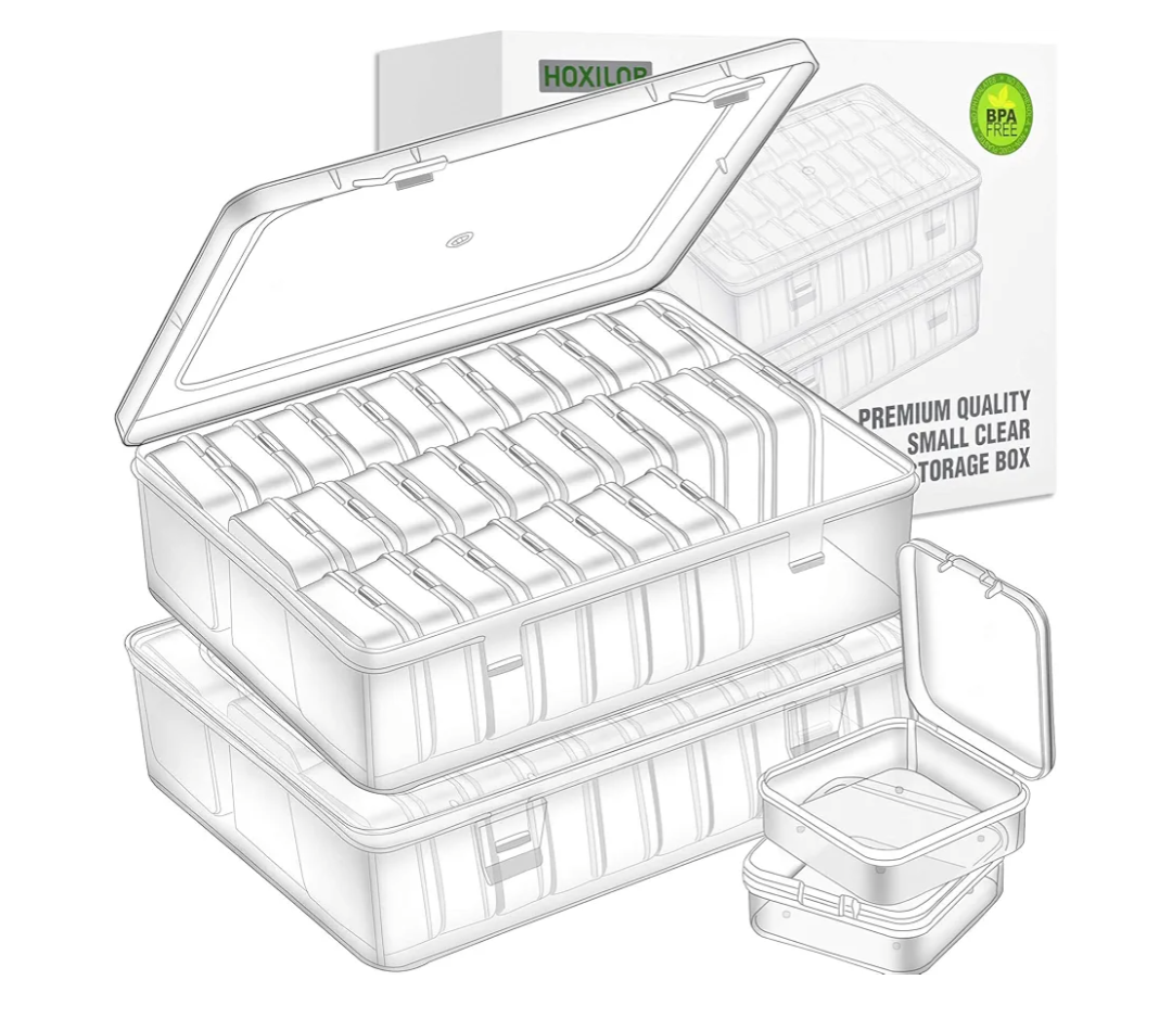 Bead Organizer Box, 60pcs Small Clear Plastic Storage Containers, Craft Storage Box Features Hinged Lid and Labels, Mini Boxes for Bracelets, Jewelry, Diamonds, Clay Beads, Screws, Seeds, Small Parts