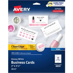 Avery Clean Edge Printable Business Cards with Sure Feed Technology, 2" x 3.5", Glossy White, 200 Blank Cards for Inkjet Printers (8859)