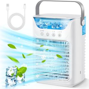 Portable Air Conditioners Personal Air Cooler, 3 in 1 Evaporative Air Cooler with 3 Wind Speeds, Large Water Tank, LED Night Lights, 6H Timer, Air Cooling Fan for Bedroom Office