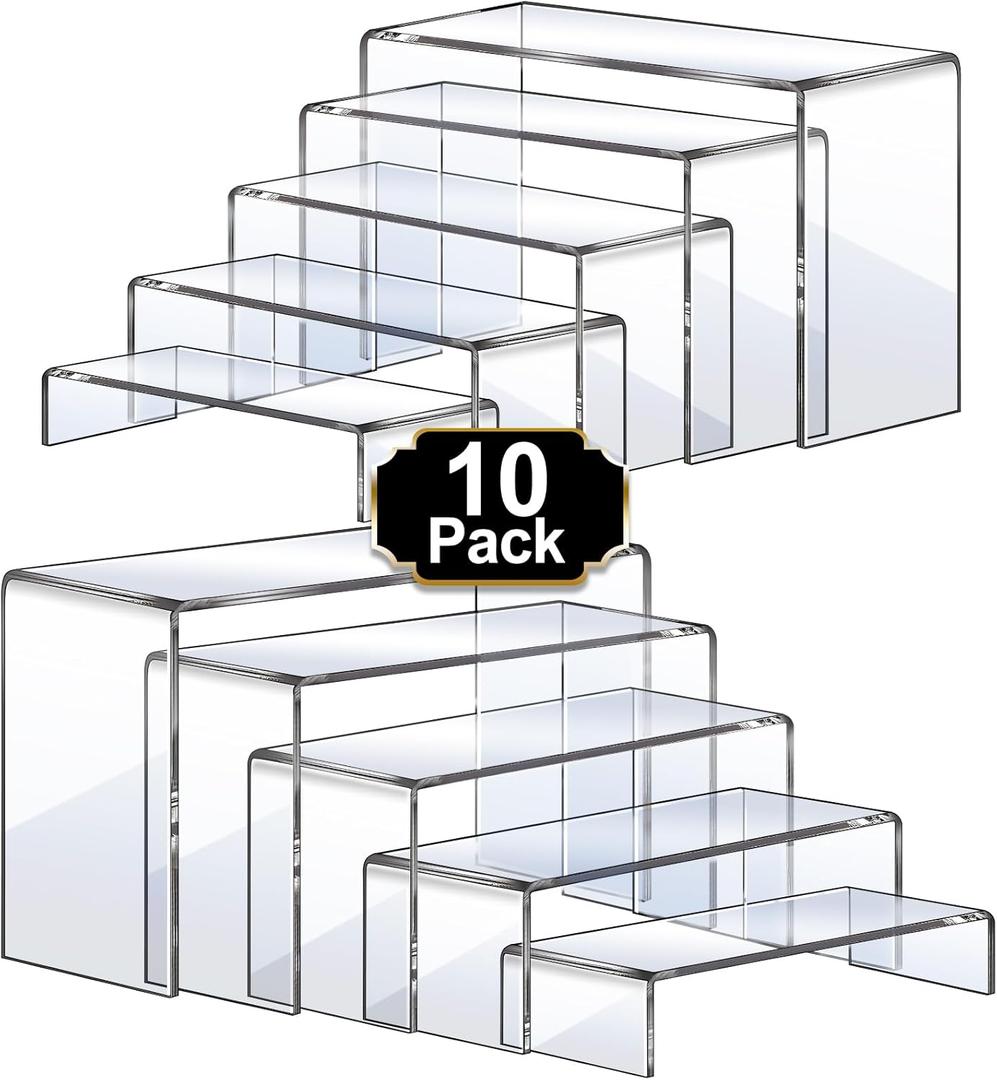 Aheroi Large Acrylic Risers, 10 Pcs 2 Set(7L~8L~9L) Riser Display Shelf, Clear Rectangular Display Stands Set, Transparent Shelves for Decor, Showcase Holder for Cupcake