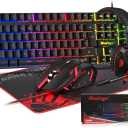 BlueFinger RGB Gaming Keyboard and Headset Combo, USB Wired Backlit Keyboard, Headset with Microphone for Laptop PC Computer Game and Work