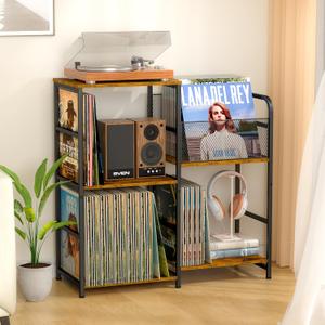 ThreeHio Record Player Stand, Turntable Stand with Vinyl Storage Holds up to 300+ Albums, Storage Cabinet for Vinyl Records, Record Player Table for Living Room