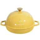 Flavehc Cast Iron Bread Oven With Cloche Lid for Baking - Yellow Enameled Dutch Oven With Dome Lid for Sourdough - 5 qt