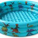 Dinosaur Inflatable Kiddie Pool, Blow Up 3-Ring Round Baby Play Center for Inside or Outdoor, Toddler Ball Pit/Fishing/Toys - 57'x15'