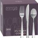 SETUP [300 Count] Disposable Silverware, Silver Combo Cutlery - 100 Forks, 100 Spoons, 100 Knives - Heavy Duty, and Durable Silver Plastic Silverware Set Great for Parties, Events and Everyday use