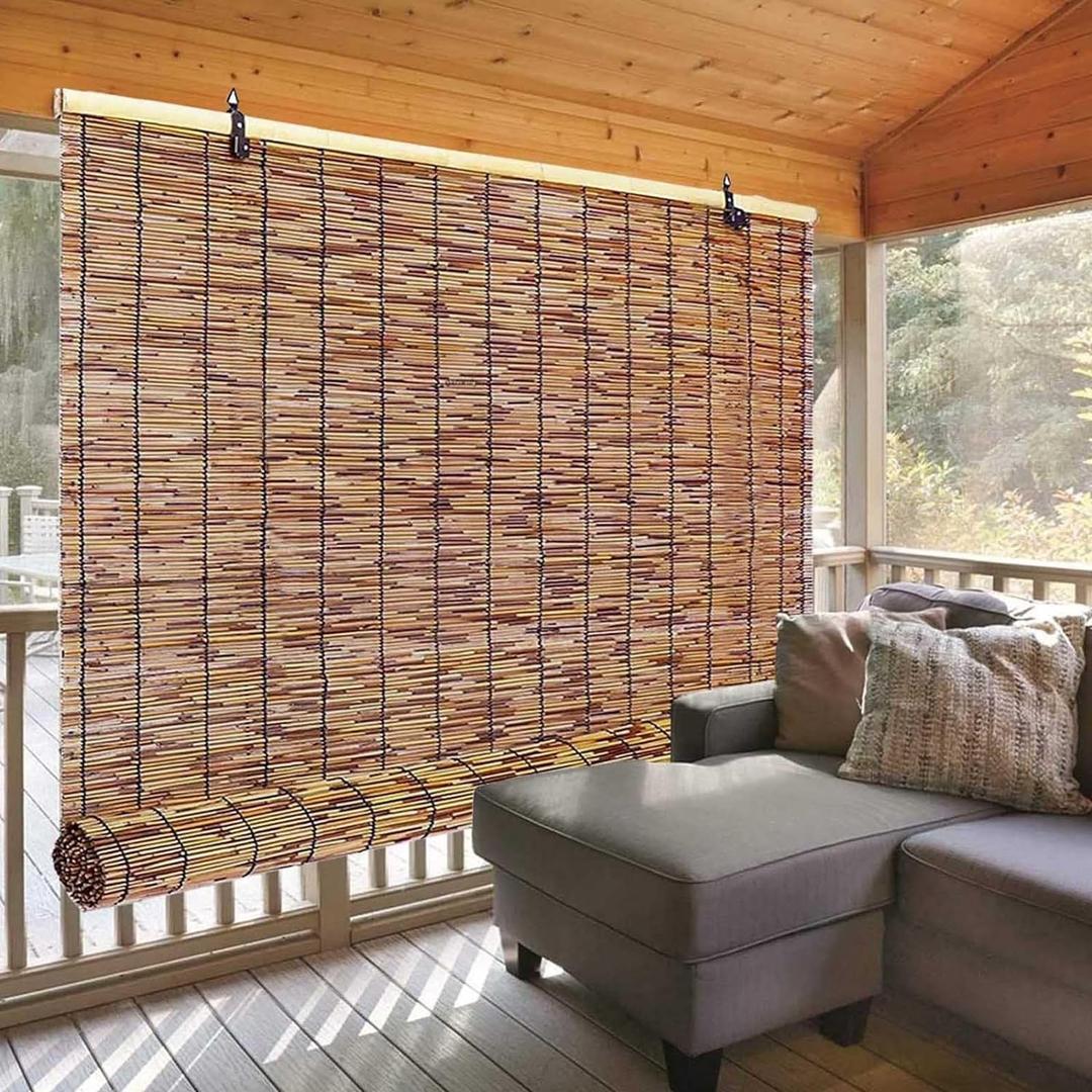 Patio Shades Roll Up Outdoor, Bamboo Blinds for Outdoor Patio, Thernal Insulated Shading Reed Blinds, Blackout Bamboo Shade, Privacy Screen, Cordless,size: 24" x 30"