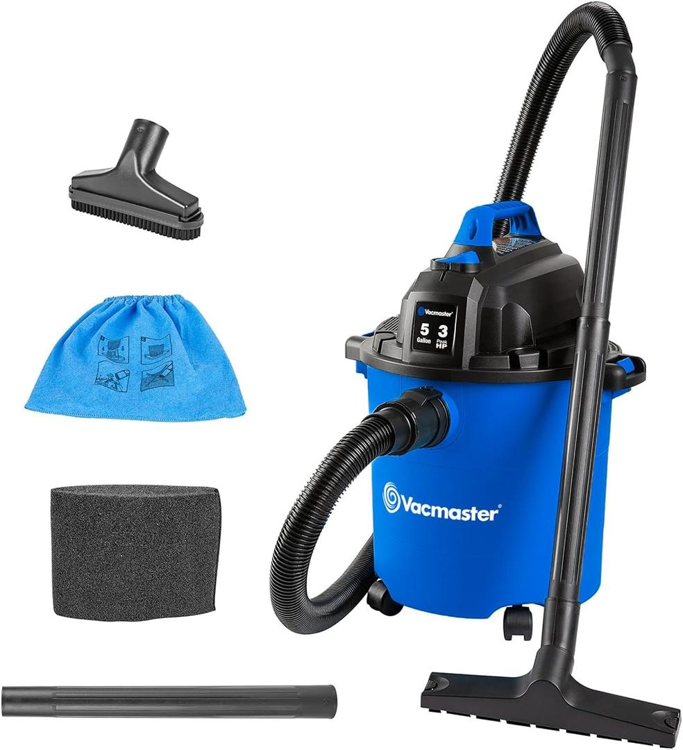 Vacmaster VJC507P 5-Gallon* 3 Peak HP** Wet/Dry Shop Vacuum, Blue, 5 gal