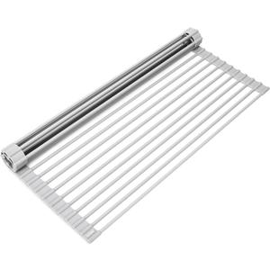 Surpahs Over Sink Foldable Multipurpose Roll-Up Dish Drying Rack, Silicone Wrapped Stainless Steel, Warm Gray, 20.5" x 15.5"