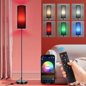 FRIDEKO HOME Floor Lamp, Color Changing Ambient Lighting for Living Room Bedroom, Standing Lamp with App & Remote Control, Tall Corner Lamp for Christmas Home Decor, 9W 800LM, Foot Switch, Black Shade (Black 1_Pack)