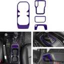 Voodonal for JL 4WD Shift Knob Gear Shift Bezel Front Cup Holder Center Armrest Switch Lock Hole Cover Trim Kits Fit for 2018-2024+Jeep Wrangler JL JLU Gladiator JT Interior Accessories 4pcs Purple