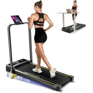 Foldable Treadmill with Incline, Walking Pad with Handle Bar 3 Level Incline, Portable Folding Treadmills for Home/Office 300 Lbs Capacity, Quiet Desk Treadmill with Remote Control & APP