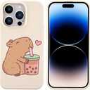 JOYLAND Cute Capybara Pattern Phone Case for iPhone 14,Kawaii Animal Printed White Liquid Silicone Case Soft Shockproof Protection Shell with Soft Microfiber Lining for Girls Women set of 2