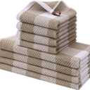 Homaxy Kitchen Towels and Dishcloths Set, 12 x 12 and 13 x 28 Inches, Set of 8 100% Cotton Waffle Weave Check Plaid Kitchen Dish Towels, Super Soft and Absorbent Dish Cloths, White & Khaki