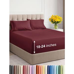 Extra Deep Pocket Queen Sheets - 4 Piece Breathable & Cooling Bed Sheets - Hotel Luxury Bed Sheet Set - Soft, Wrinkle Free & Comfy - Easily Fits Extra Deep Mattresses - Deep Pocket Burgundy Sheets Set