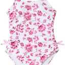 Milumia Girl's Floral One Piece Swimwear Bow Tie Side Spaghetti Strap Swimsuits 12Y