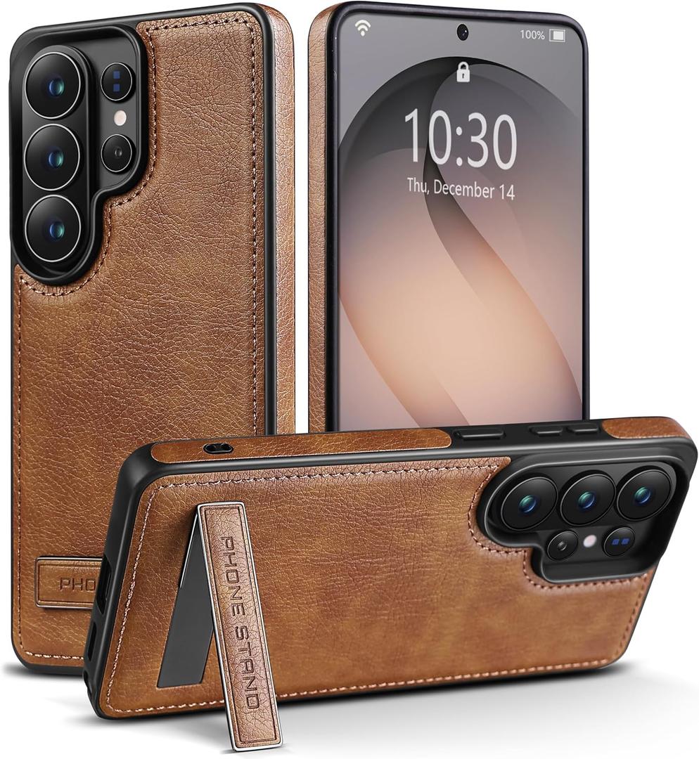 Designed for Samsung Galaxy S26 Ultra Leather Case with Stand, Protection Slim Adjustable Kickstand Phone Cover Compatible with Samsung Galaxy S26 Ultra (Brown)