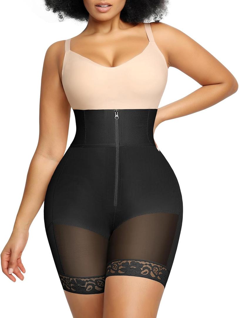 SHAPELLX Shapewear for Women Tummy Control Thigh Slimming Body Shaper Shorts High Waisted Butt Lifting Shapewear Panties (B1-black-zipper Closure, X-Large)