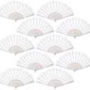 QIRMIZI 10 Pack Lace Handheld Folding Fan - Elegant Silk Fan for Women's Wedding Decoration and Dancing Party - White