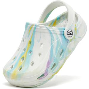 HOBIBEAR Toddler Girls Classic Clogs Slip on Garden Shoes Non-Slip Water Shoes Beach Pool Shower Slides Comfortable Summer Sandals for Indoor Outdoor White (White) Size 24