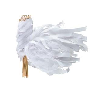 Trutob 30 Pcs Wedding Wand, White Ribbon Sticks, Wedding Streamers, Lace Ribbon Streamers, Wedding Exit Items, Send Off Wands, Props Sticks with Bells for Wedding Party Celebration Favors