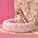 LE SURE Shown on TV Donut Medium Dog Bed - Round Cat Beds for Indoor Calming Bed Gift for Pets, Home Decor Cute Modern Beds with Jacquard Shaggy Plush & Anti Slip Bottom, 30 Inch, Pink Taffy