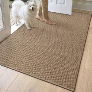 DEXI Ultra Thin Door Mat Indoor Entrance 36x56, Non Slip Rubber Backed Entryway Mats Dirt Trapper, Low Profile Front Doormat for Inside Entry, Patio, Porch, Dark Beige