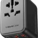 MOMAX Universal Travel Adapter, 20W GaN Fast International Power Adapter, 2 USB A & 1 USB C, Worldwide Travel Plug Adapter, International Power Adapter for Europe, USA, Japan, Australia (Type C/A/G/I) (Black)