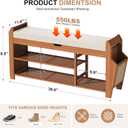 PETKABOO 39.4" Bamboo Shoe Rack Bench, 3-Tier Entryway Bench with Thick Cushion, Flip-Top & Side Storage, Holds Up to 550 LBS for Hallway, Living Room, Bedroom