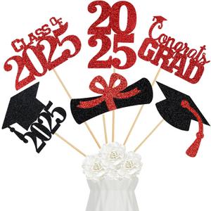 24Pcs 2025 Graduation Table Centerpieces Sticks Red, Graduation 2025 Party Centerpieces Sticks for Tables 2025 Red 2025 Table Centerpieces Decorations